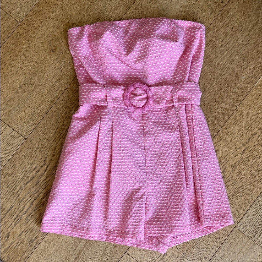 Pink Strapless Romper with Belt